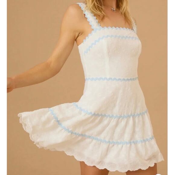 Altar'd State Dresses & Skirts - Altar'd State Lillian White Mini Dress Blue Scallop Women Size Medium